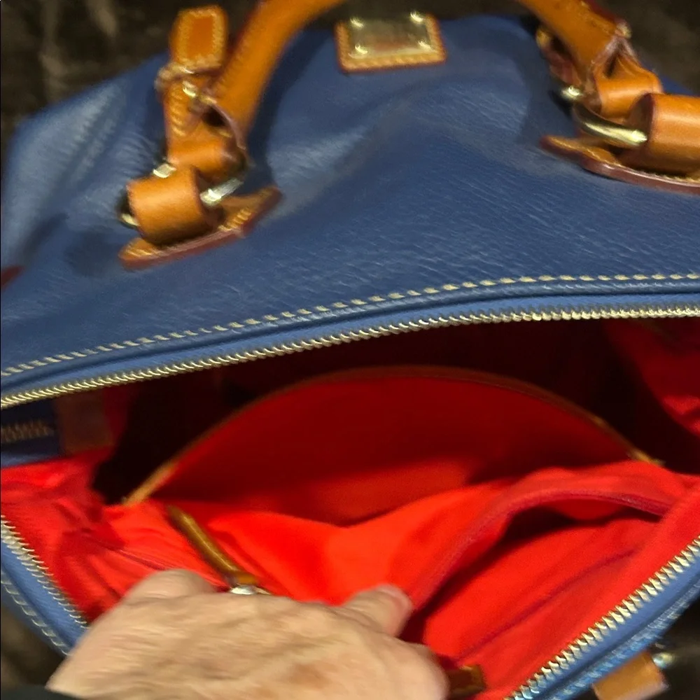 Dooney & Bourke Navy Satchel with Brown Trim - Picture 8 of 16